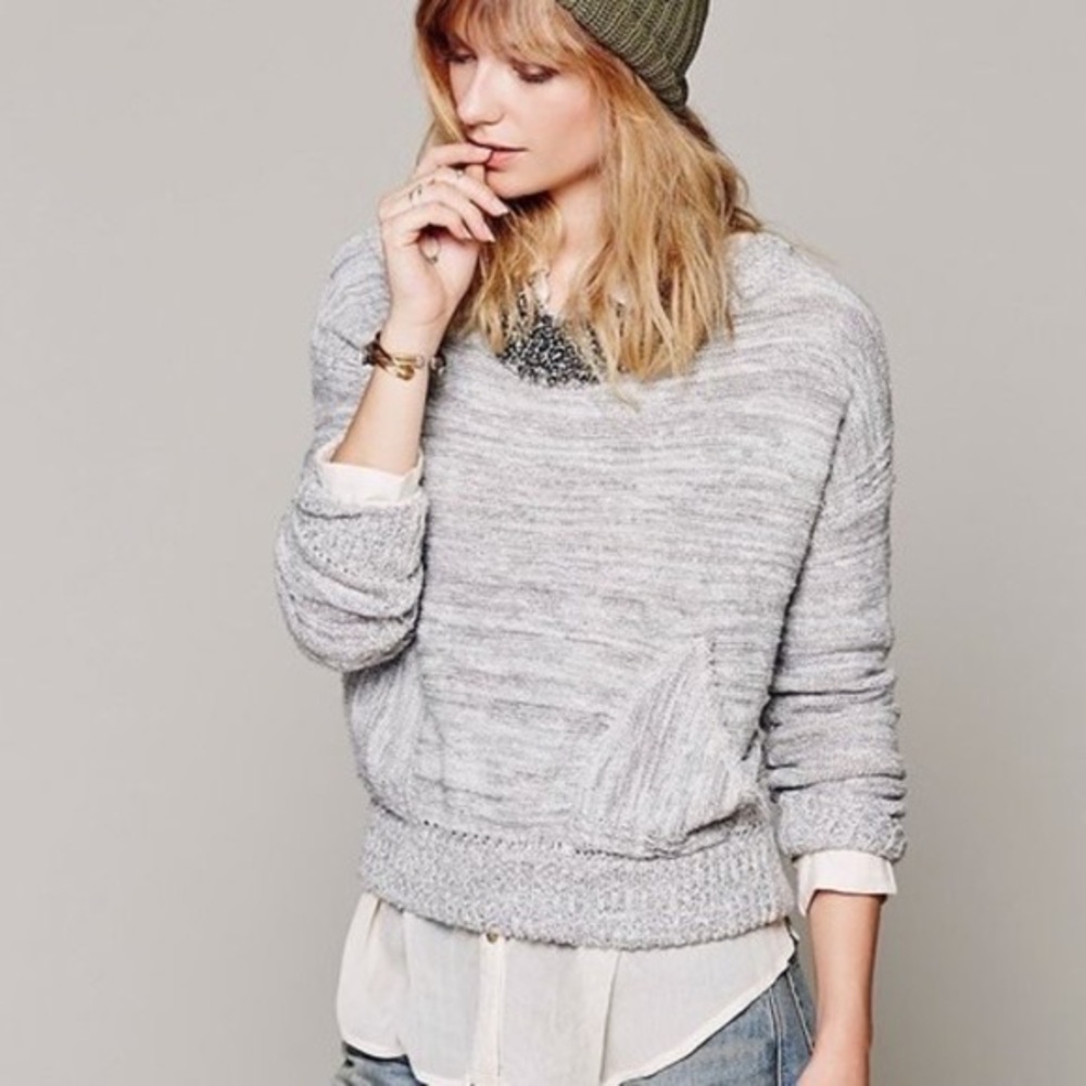 Free People Sweater Gray In My Pocket Wide Neck